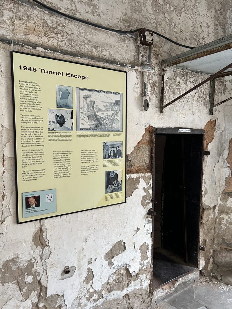 The Eastern State Penitentiary cell where Clarence Klinedinst and William Russell dug out a tunnel leading to Fairmount Avenue.