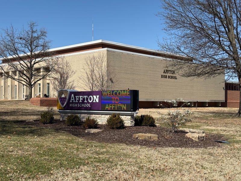 Affton High School on Friday, March 7, 2025 after crews finished cleaning up hateful graffiti from the side of the building.