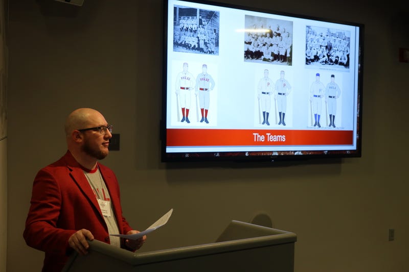 Matt Albertson at a 19th century Society for American Baseball Research conference at the Baseball Hall of Fame.
