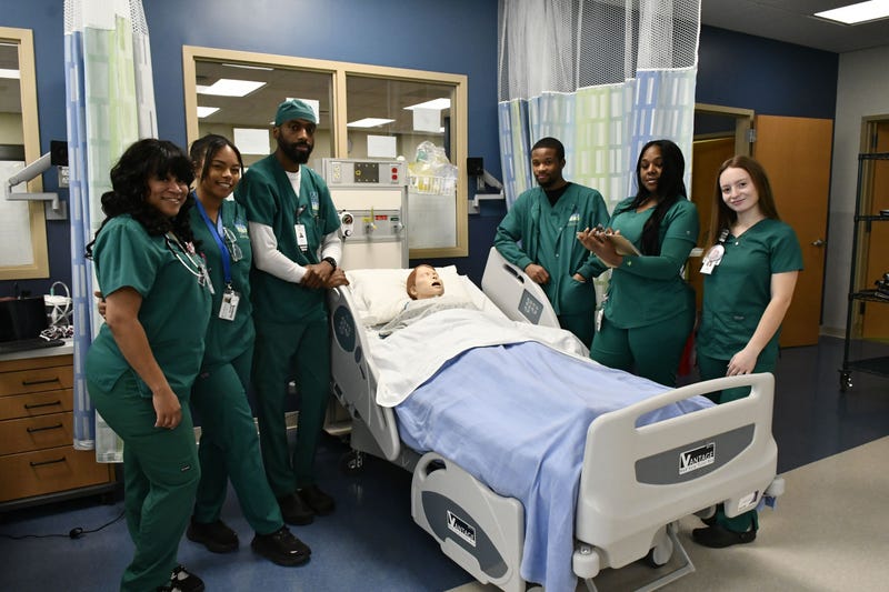 Nursing students in one of the new simulation labs at the DCIU's Marple Education Center.