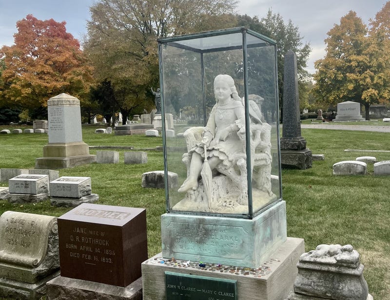 A statue for Inez Clarke in Uptown's Graceland Cemetery. The cemetery has been drawing plenty of visitors as Halloween approaches, due in part to rumors of hauntings at the cemetery.