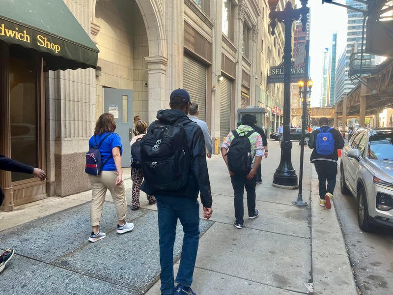 college students walking in the Loop