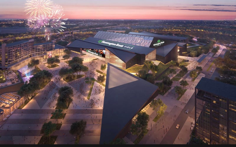 A rendering of the proposed enclosed stadium to be built for the Browns in Brook Park, Ohio with a scheduled opening date of 2029.