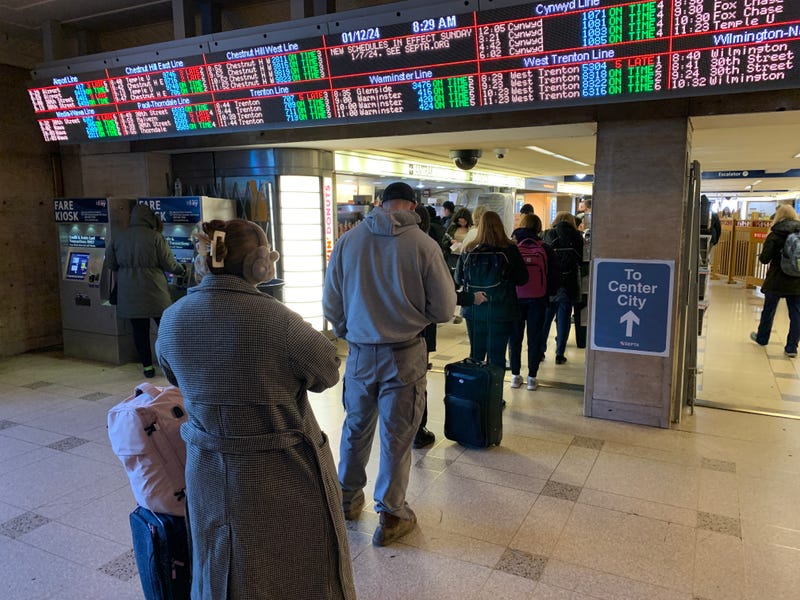 A long line forms outside the sole Dunkin' in 30th Street Station, Jan. 12, 2024.