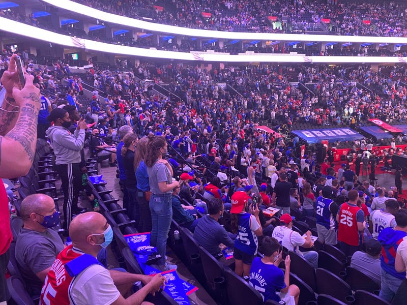 A nearly full crowd at the Wells Fargo Center for Game 5 of the NBA Eastern Conference Playoffs first round series against the Washington Wizards. It was the first game where 100% full capacity crowds were allowed since the COVID-19 pandemic began.