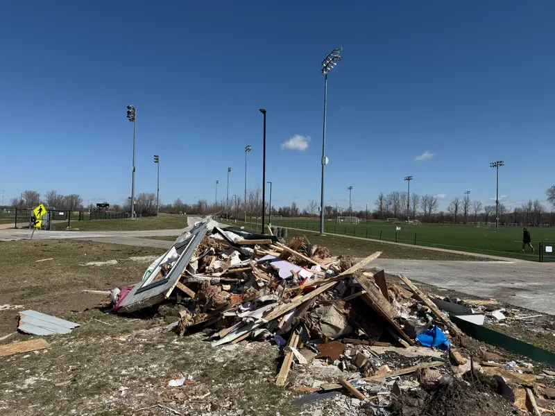 Tornados caused significant damage to all the turf fields at the Creve Coeur Park Soccer Complex