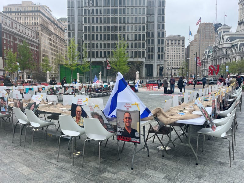 Philly art installation sets an empty Passover seder table for remaining Israeli hostages