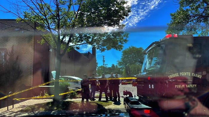 Vehicle erupts in flames in Grosse Pointe Farms after crashing into historic post office