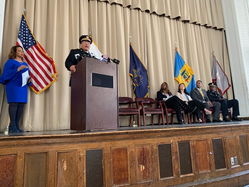 Police Commissioner Kevin Bethel announces a new program with the Philadelphia School District and Police Department that alerts schools when a student witnesses violence and is affected by trauma in their neighborhoods, March 25, 2024.