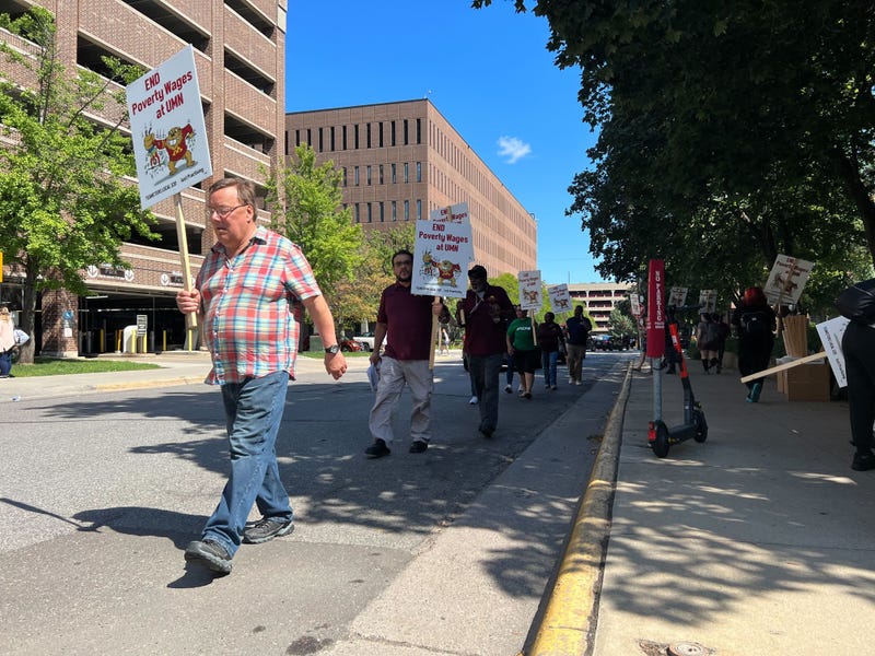 Service workers picketing in September for better wages and more at the University of Minnesota.