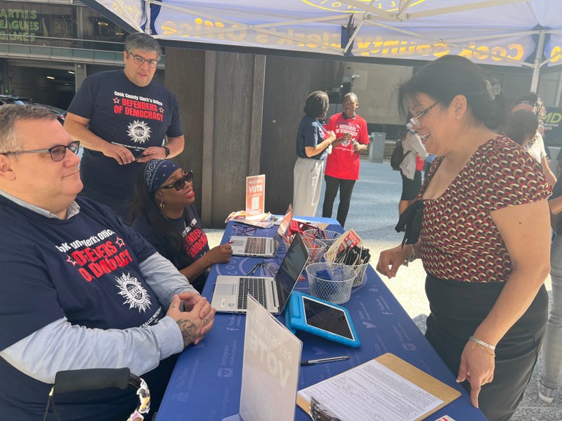 The Cook County Clerk's Office tabled at Daley Plaza to celebrate National Voter Registration Day. The Clerk's Office is hoping to target young people in particular.