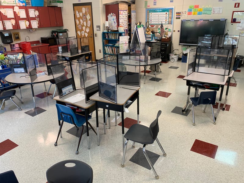 Plexiglass shields in classroom - File Photo