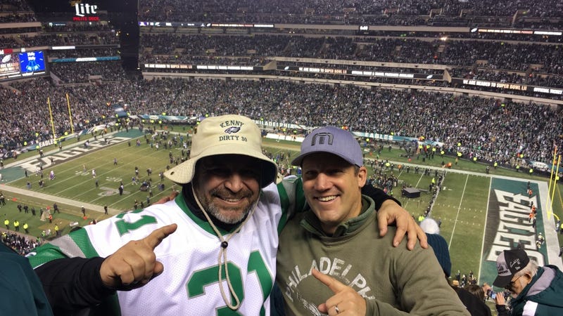 Kenny Justice and a friend at the 2017 NFC Championship Game, which the Eagles won to give them a berth in Super Bowl LII.