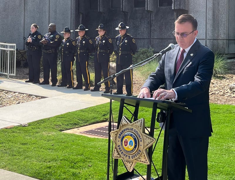 Greenville Sheriff Hobart Lewis speaks at the memorial ceremony
