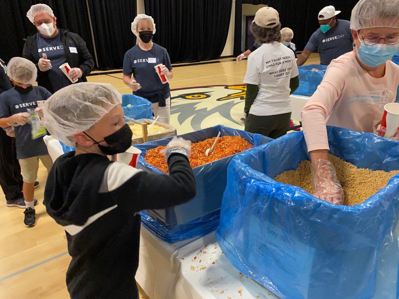 Thousands of volunteers gathered at an East Bay church to make meal preps for the homeless.
