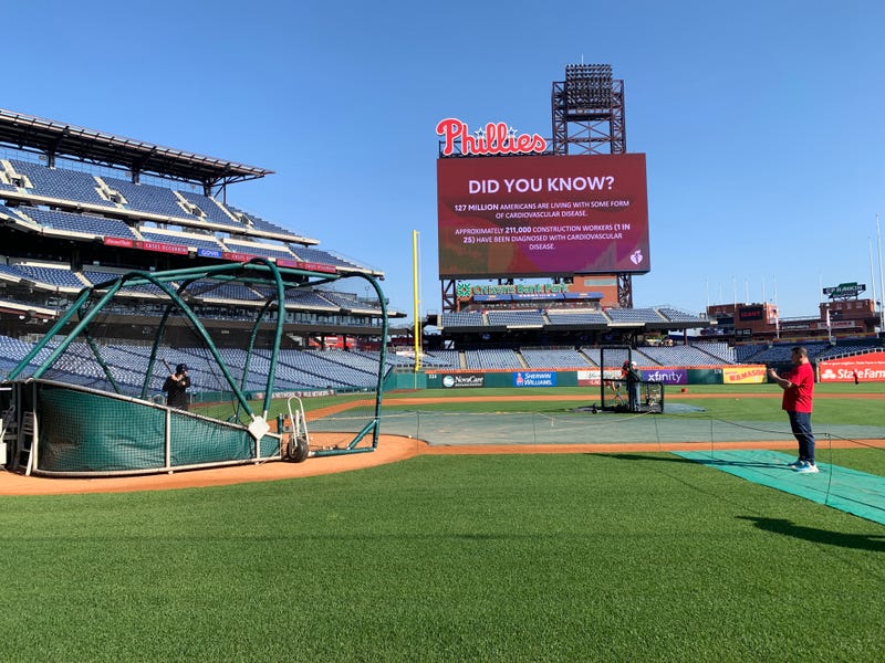 Citizen's Bank Park hard hat heart fundraiser on April 29, 2024.