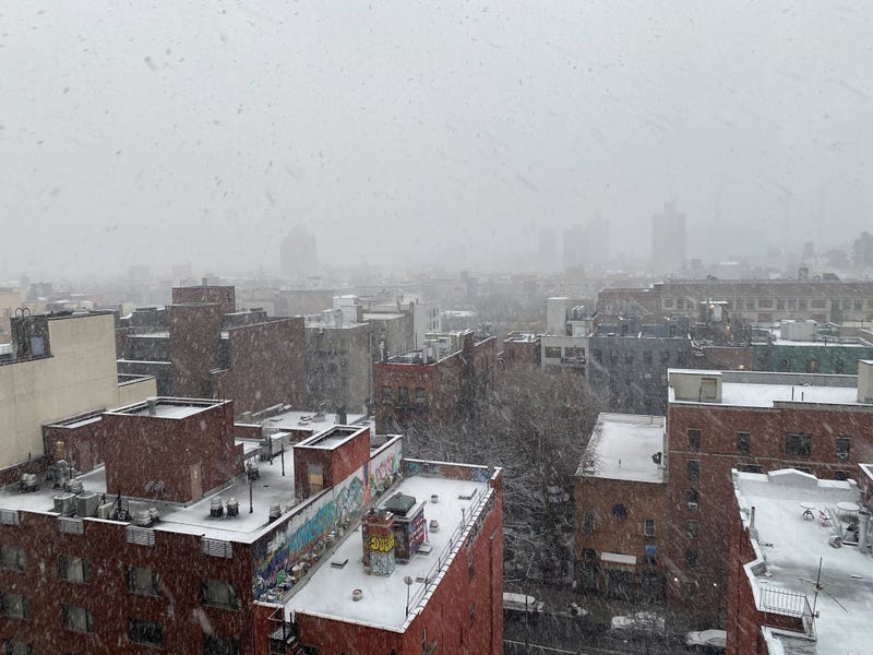 Snow falls on Manhattan on the morning of Feb. 13, 2024
