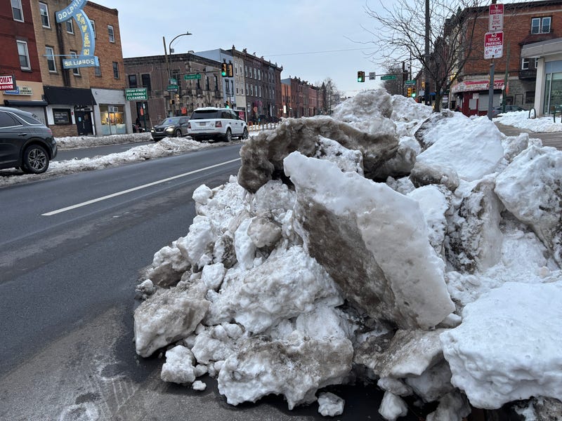 One of many snow and ice piles along Broad Street in South Philadelphia.