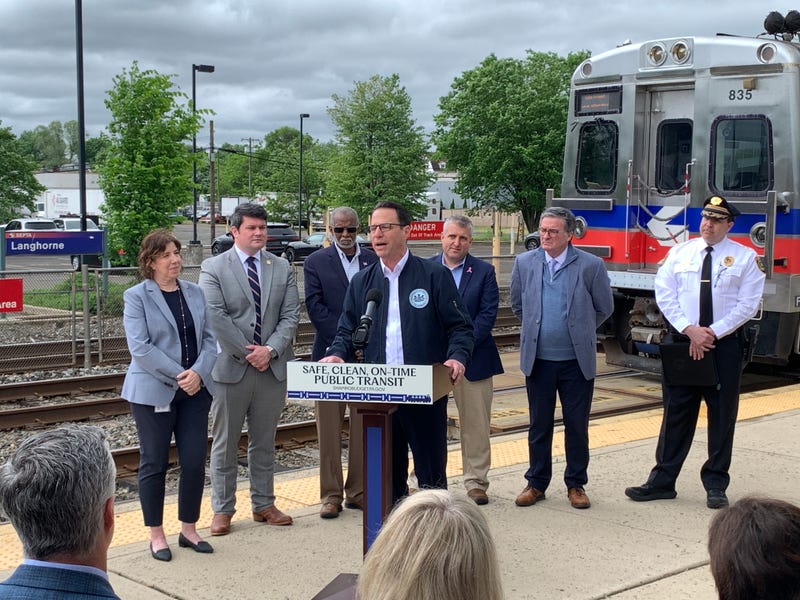 At SEPTA's Langhorne Station, Gov. Josh Shapiro made remarks about the mass transit portion of his budget proposal.
