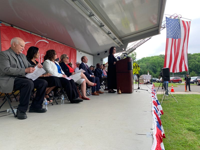 Camden County Commissioner Melinda Kane speaks at Cherry Hill Memorial Day ceremony.
