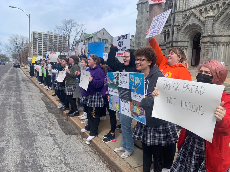 St. Louis Catholic High School students rally in support of teachers in their labor dispute with the Archdiocese