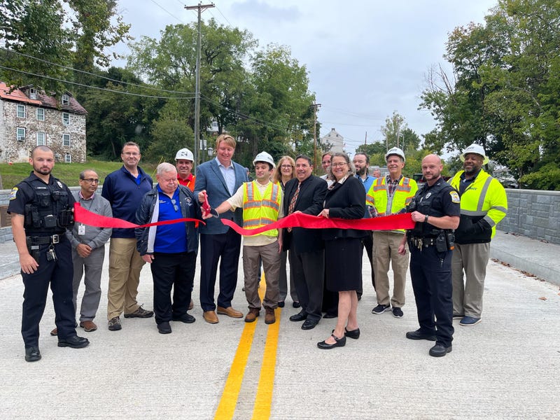 Delaware County officials cut the ribbon on the New Road Bridge in Aston Township.