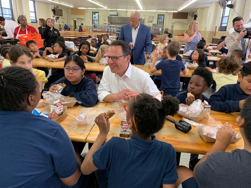 Gov. Josh Shapiro served breakfast at George W. Childs Elementary School in Point Breeze Friday.