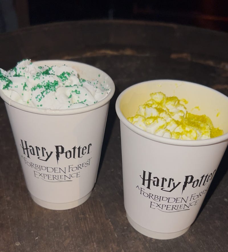 Themed hot chocolates are a just one of several themed options guests can order in the village at the "Harry Potter: A Forbidden Forest Experience" at Ingleside’s YMCA Camp Duncan.