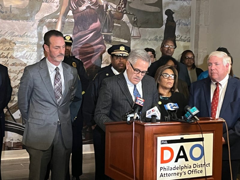 Philadelphia District Attorney Larry Krasner and other officials on Tuesday provided an update on the investigation into Monday's fatal double-stabbing.