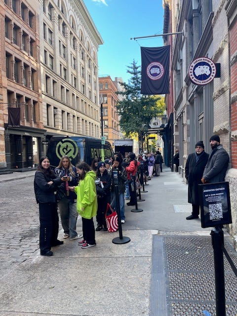 Fans line up outside the Billie Eilish merch pop-up in SoHo on its opening day, Wednesday, Oct. 16.