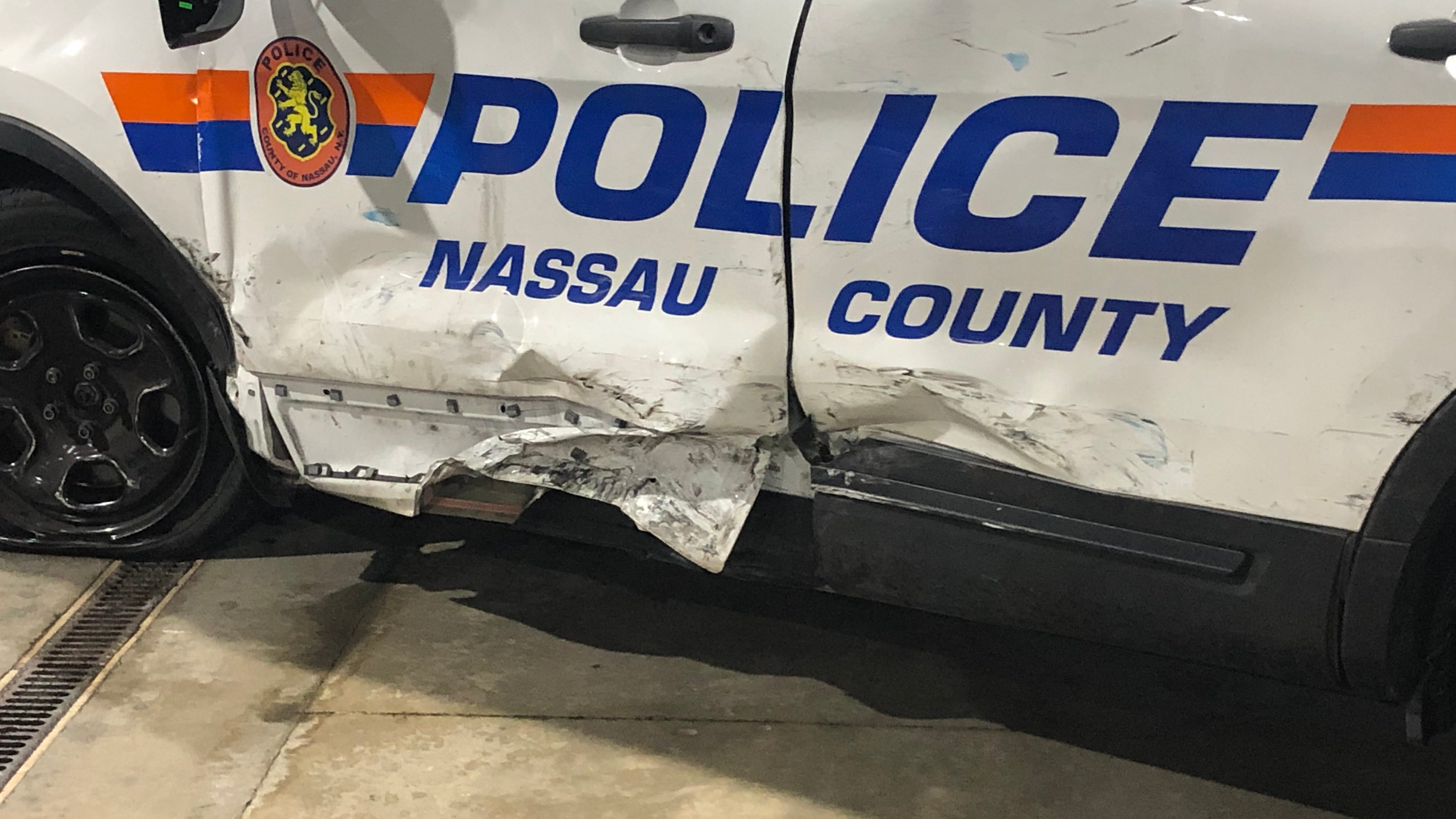 PICS: 5 cops injured, 4 cruisers smashed by NJ teens in stolen Mercedes on LI