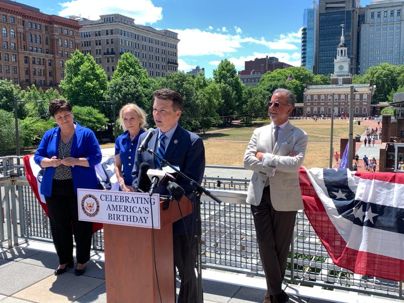 Congressman Brendan Boyle announcing legislation for a joint session of Congress in Philly.