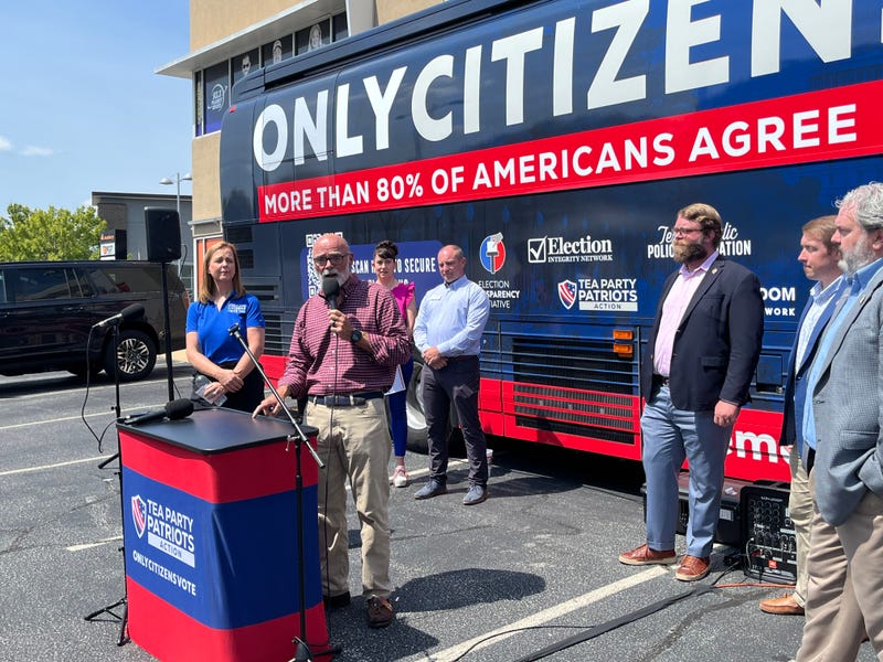 WORD's Charlie James speaking at the Only Citizens Vote bus tour