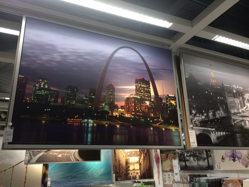 A wall decoration depicting the St. Louis skyline on display at IKEA's St. Louis store.