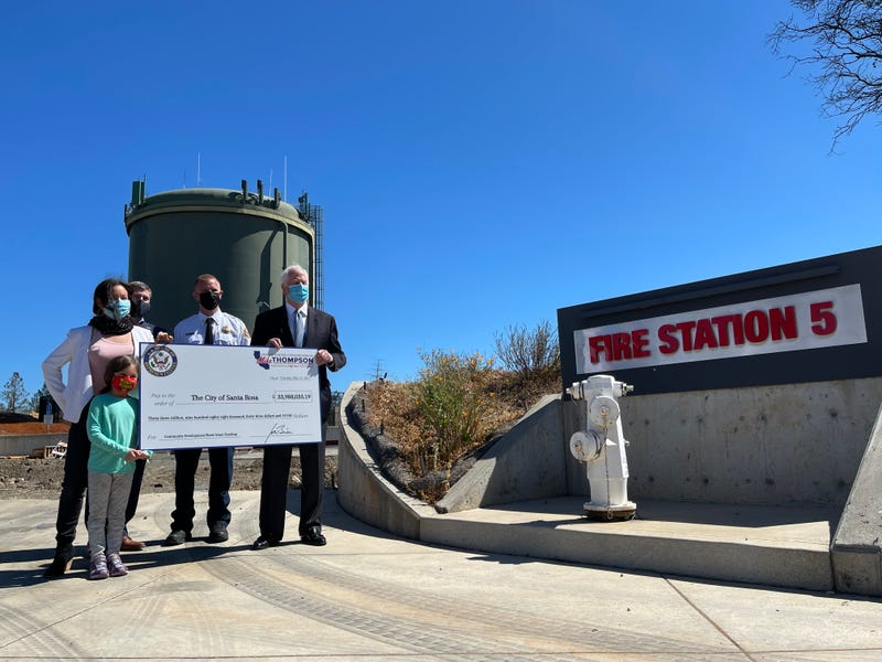 Santa Rosa City Councilmember Victoria Fleming, Mayor Chris Rogers, Fire Chief Scott Westrope and U.S. Congressman Mike Thompson stand at the sight of the city's new Fire Station 5 on Tuesday.