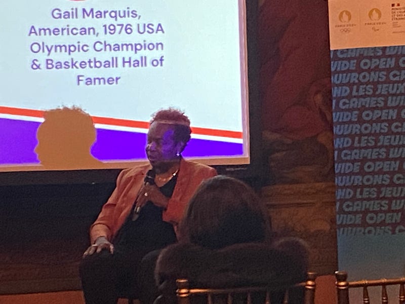 US Olympic champion Gail Marquis at the French consulate on Feb. 29. 2024.