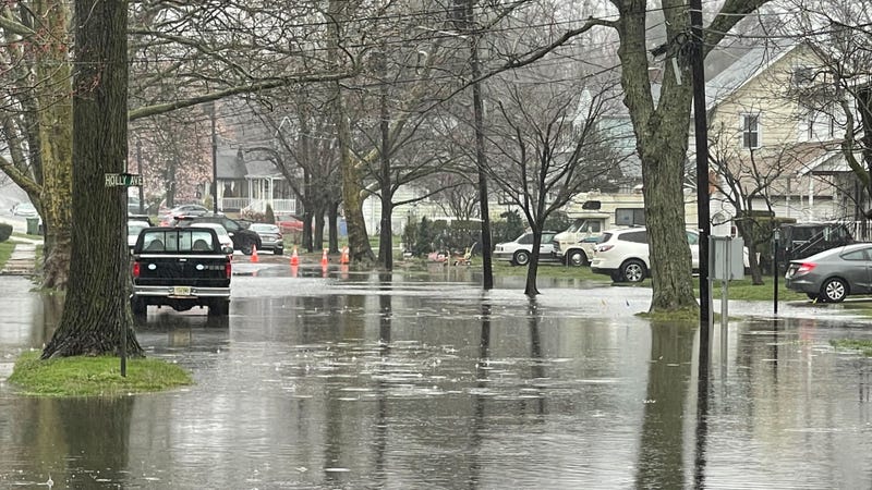 A flooded street in Merchantville, New Jersey.