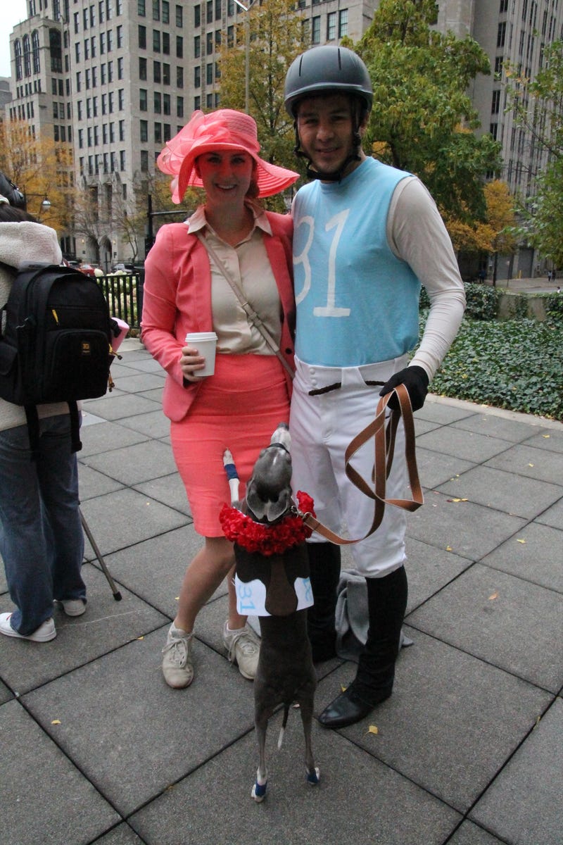Horse racing costume for the whole family.