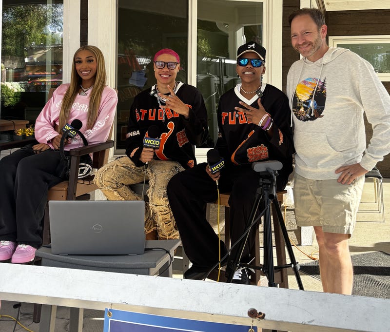 (L-R) DiJonai Carrington, Natisha Heideman and Courtney Williams from the Minnesota Lynx stop by to talk with Jason about merging with new teammates at the Minnesota State Fair.