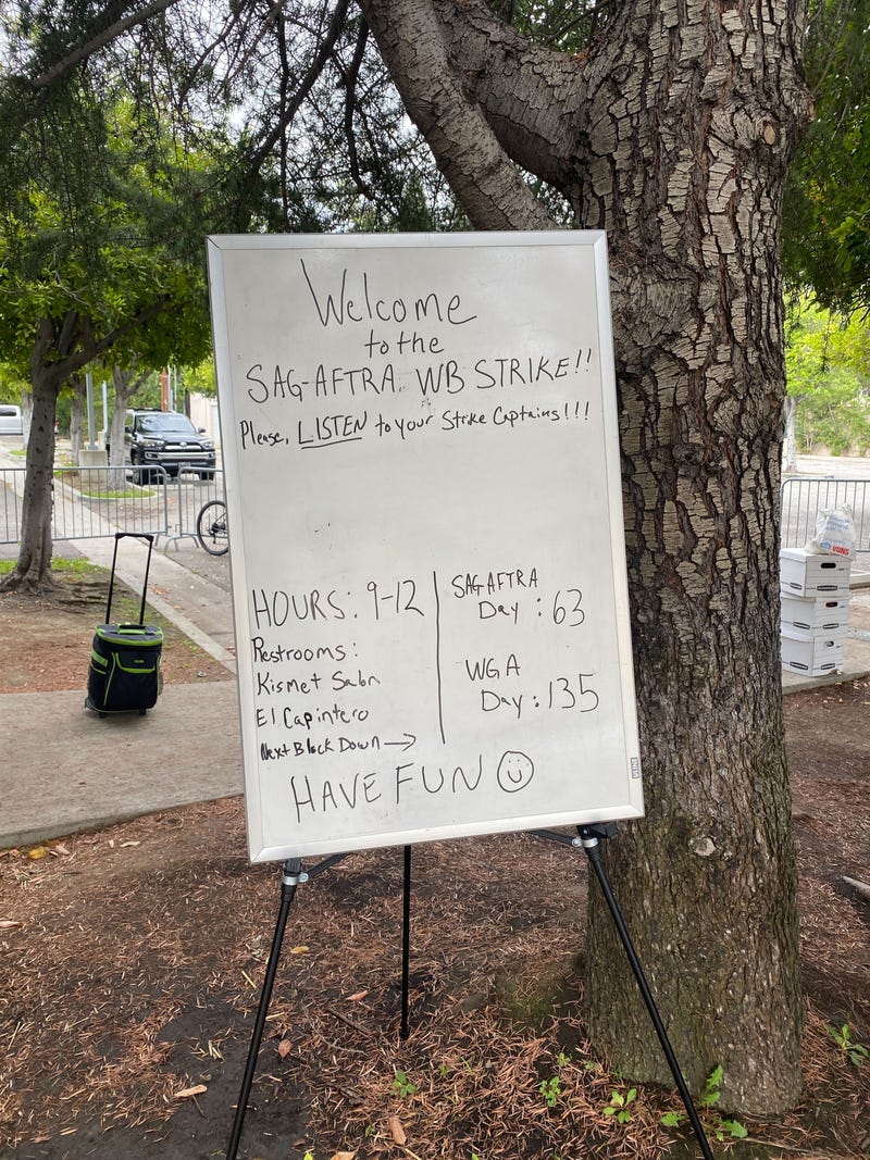 Sign right near the SAG-AFTRA set up that breaks down the picketing for the day. 