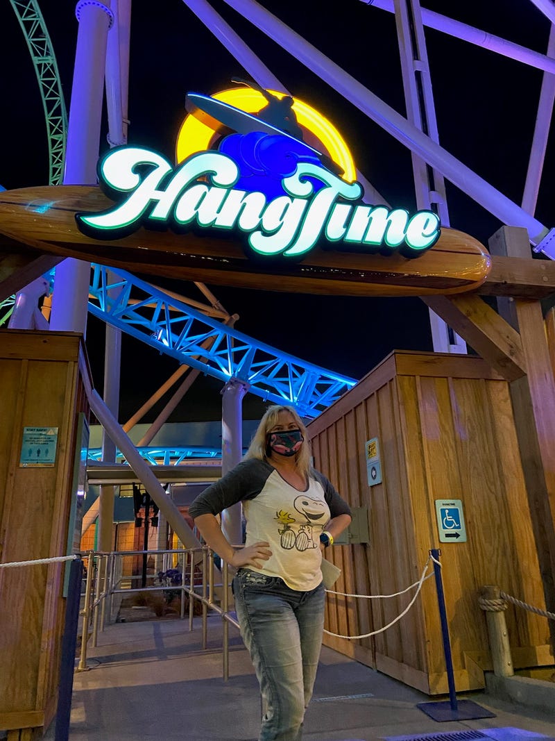 K-Frog's Pepper ready to ride HangTime at Knotts Berry Farm