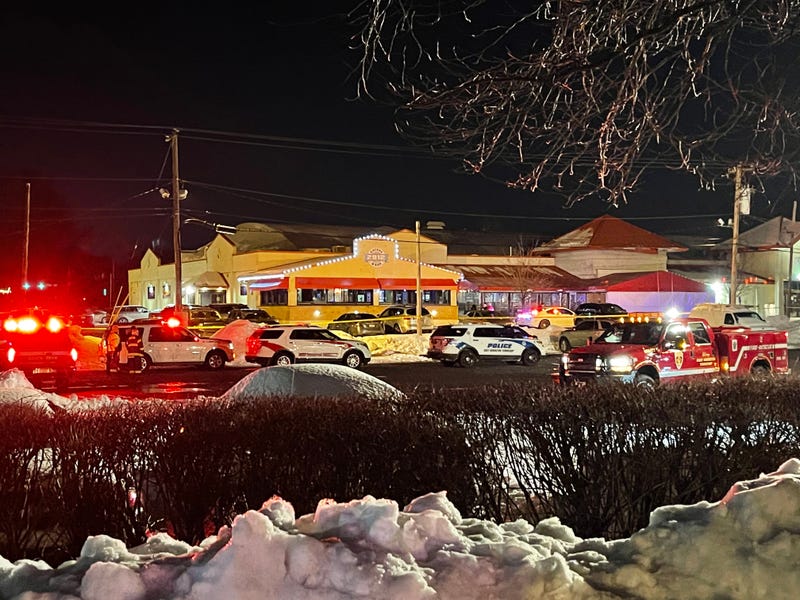 The scene outside Our Town Alley in East Norriton on February 20, after a shooting left one dead and at least four others injured.
