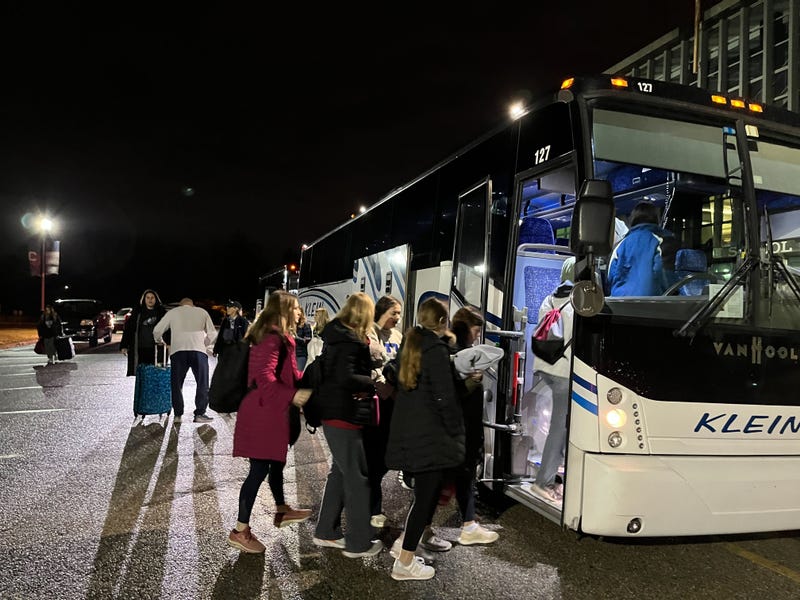 March for Life buses prepare to leave Cardinal O’Hara High School in Springfield, Delaware County.