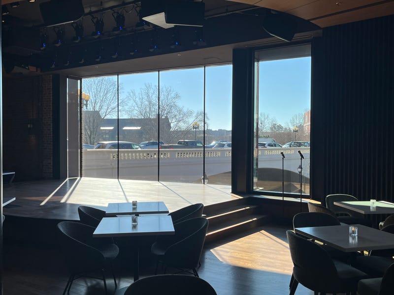 View out of the massive back window at the new "The Mockingbird on Main Street" venue space