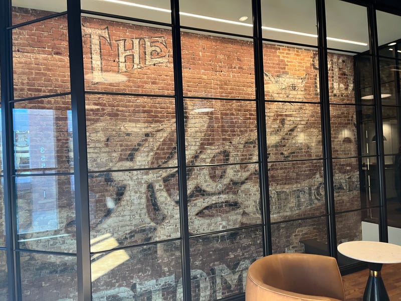 One of the preserved original brick walls of the historic Gullick and Markley buildings