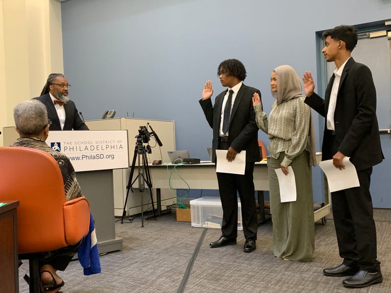 From left: Charles Rinker, Kenzy Ahmed and alternate Jake Benny are the 2024-2025 student representatives on the Philadelphia Board of Education.