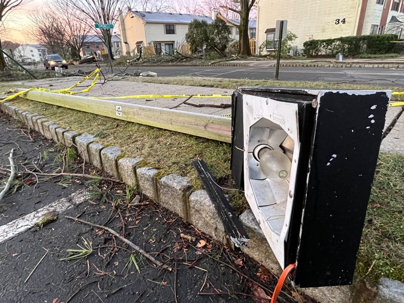 Light poles came crashing down in the Lawrence Square Village condo complex on Feb. 21, 2023.