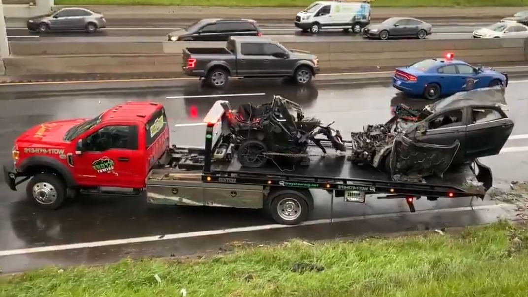 Driver speeding on I-94 splits SUV in half after crashing into light pole