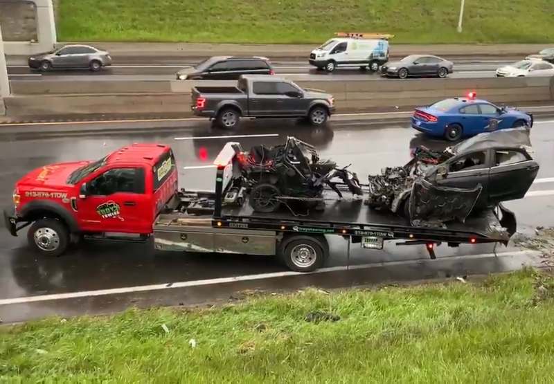Driver speeding on I-94 splits SUV in half after crashing into light pole