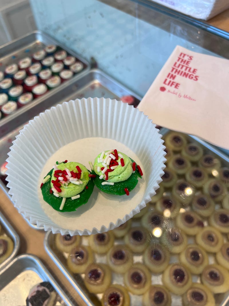 The Baked by Melissa x Claussen pickle cupcakes on display at a Baked by Melissa store on the Upper East Side on July 8, 2024.